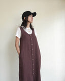 Button Front Linen Dress, Chocolate