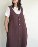 Button Front Linen Dress, Chocolate
