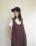 Button Front Linen Dress, Chocolate