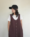 Button Front Linen Dress, Chocolate