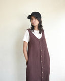 Button Front Linen Dress, Chocolate