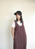 Button Front Linen Dress, Chocolate