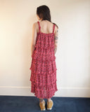 Pleated Georgette Midi Dress, Red Print