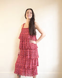 Pleated Georgette Midi Dress, Red Print