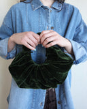 Kiku Croissant Bag, Jade Green Velvet