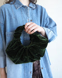 Kiku Croissant Bag, Jade Green Velvet