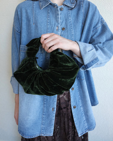 Kiku Croissant Bag, Jade Green Velvet