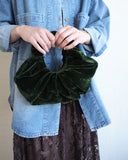 Kiku Croissant Bag, Jade Green Velvet