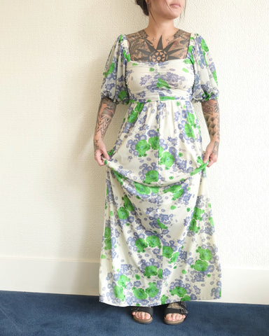 Puff Sleeve Mesh Dress, Egret Floral