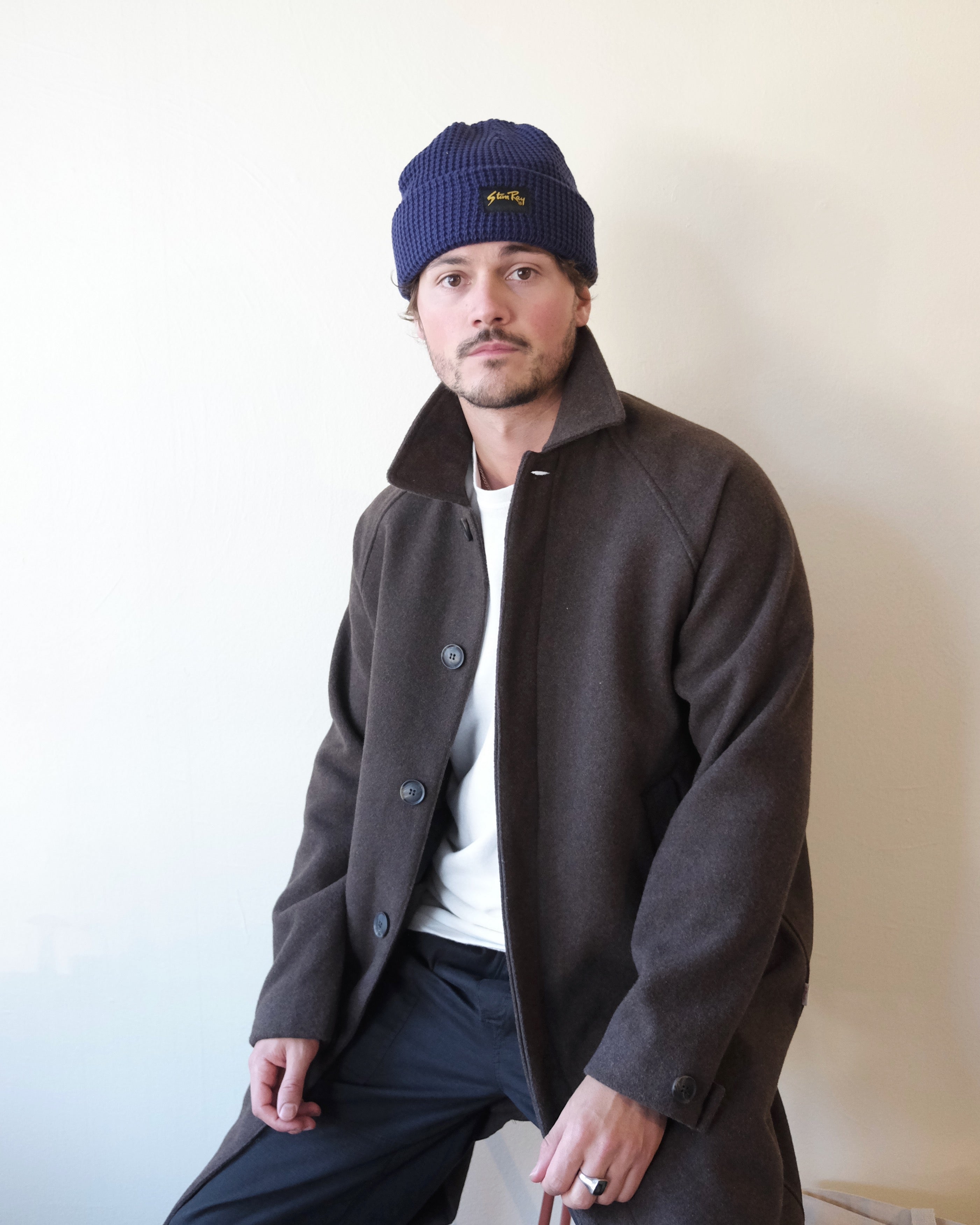 Waffle Knit Beanie, Navy