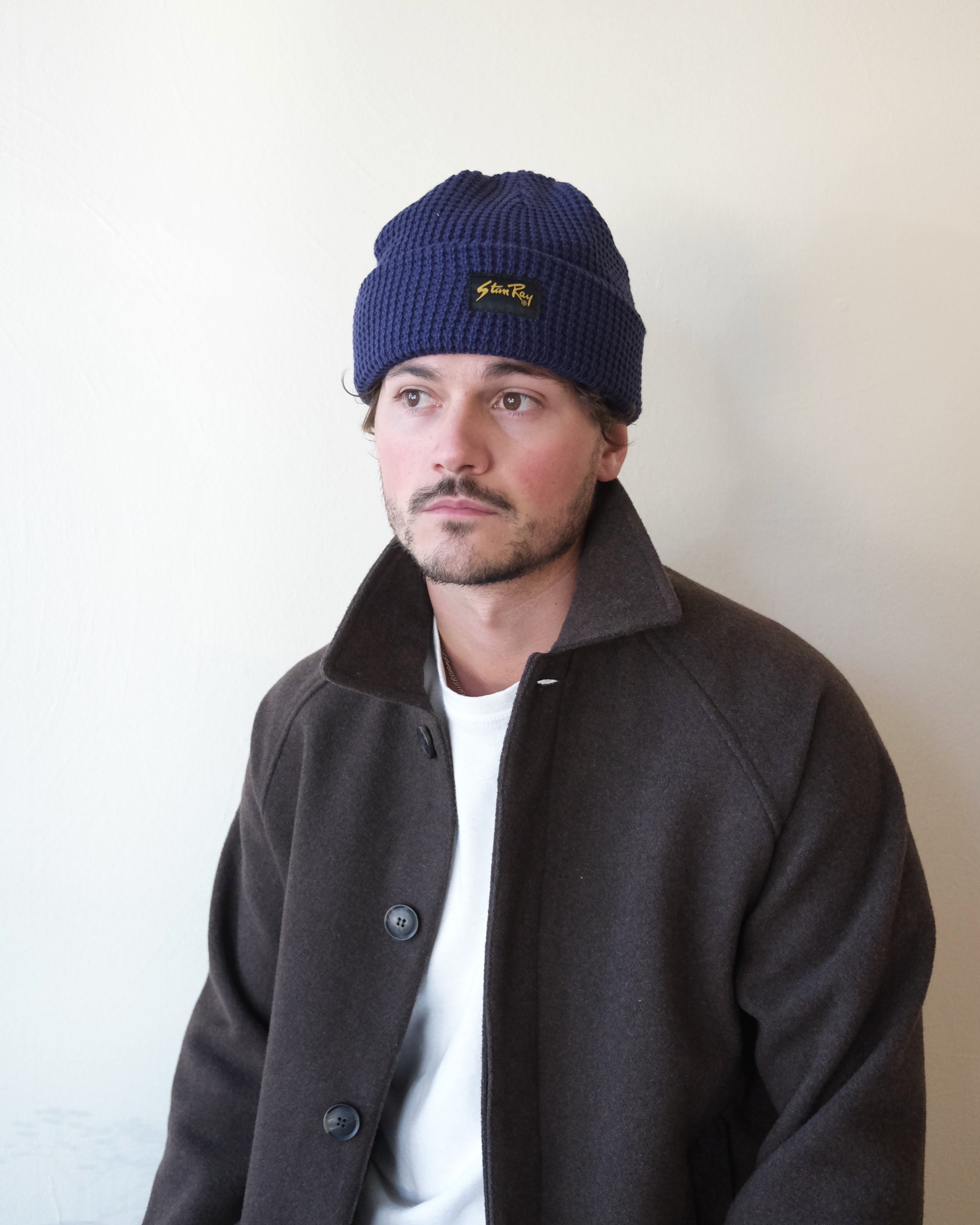 Waffle Knit Beanie, Navy