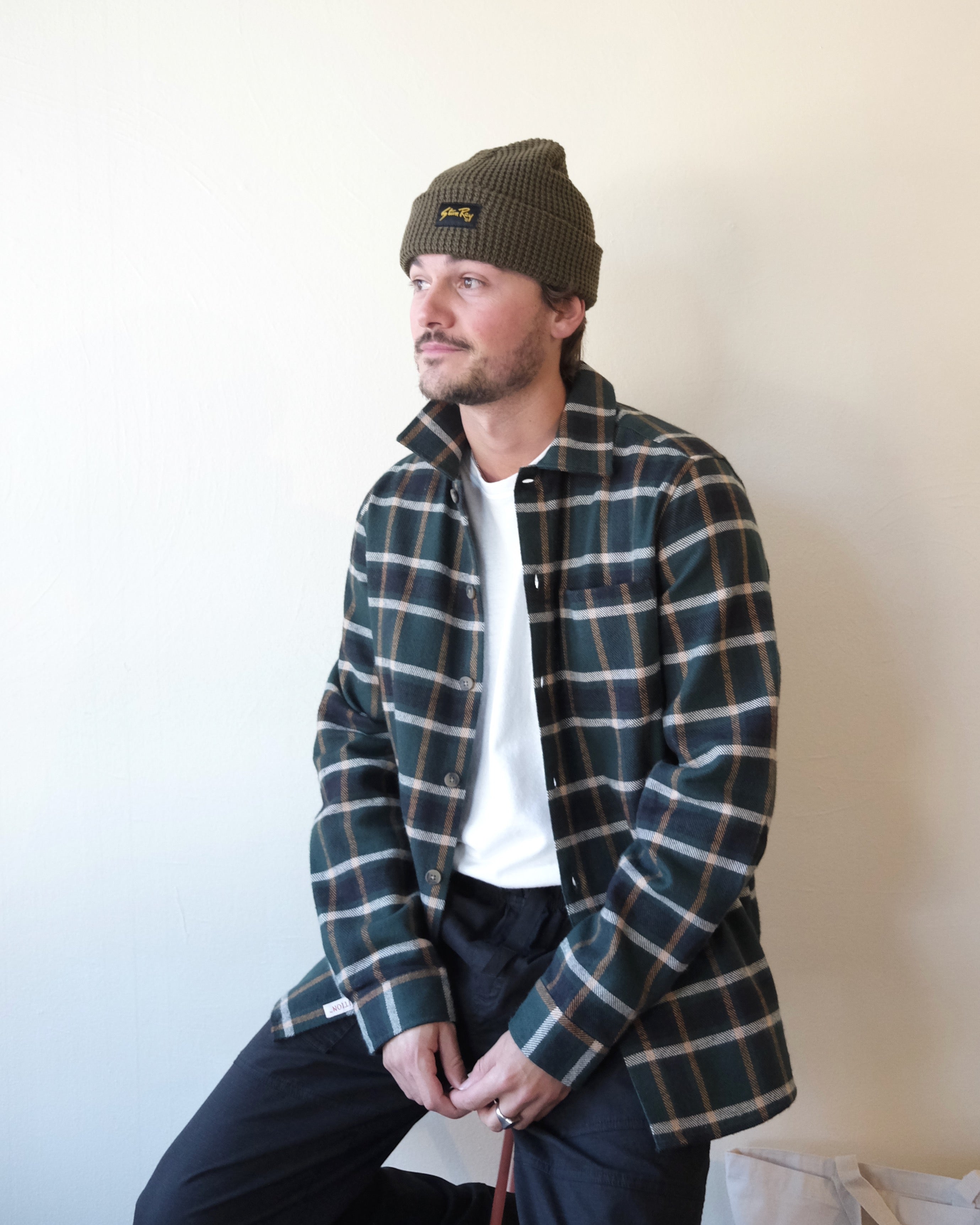 Waffle knit Beanie, Olive