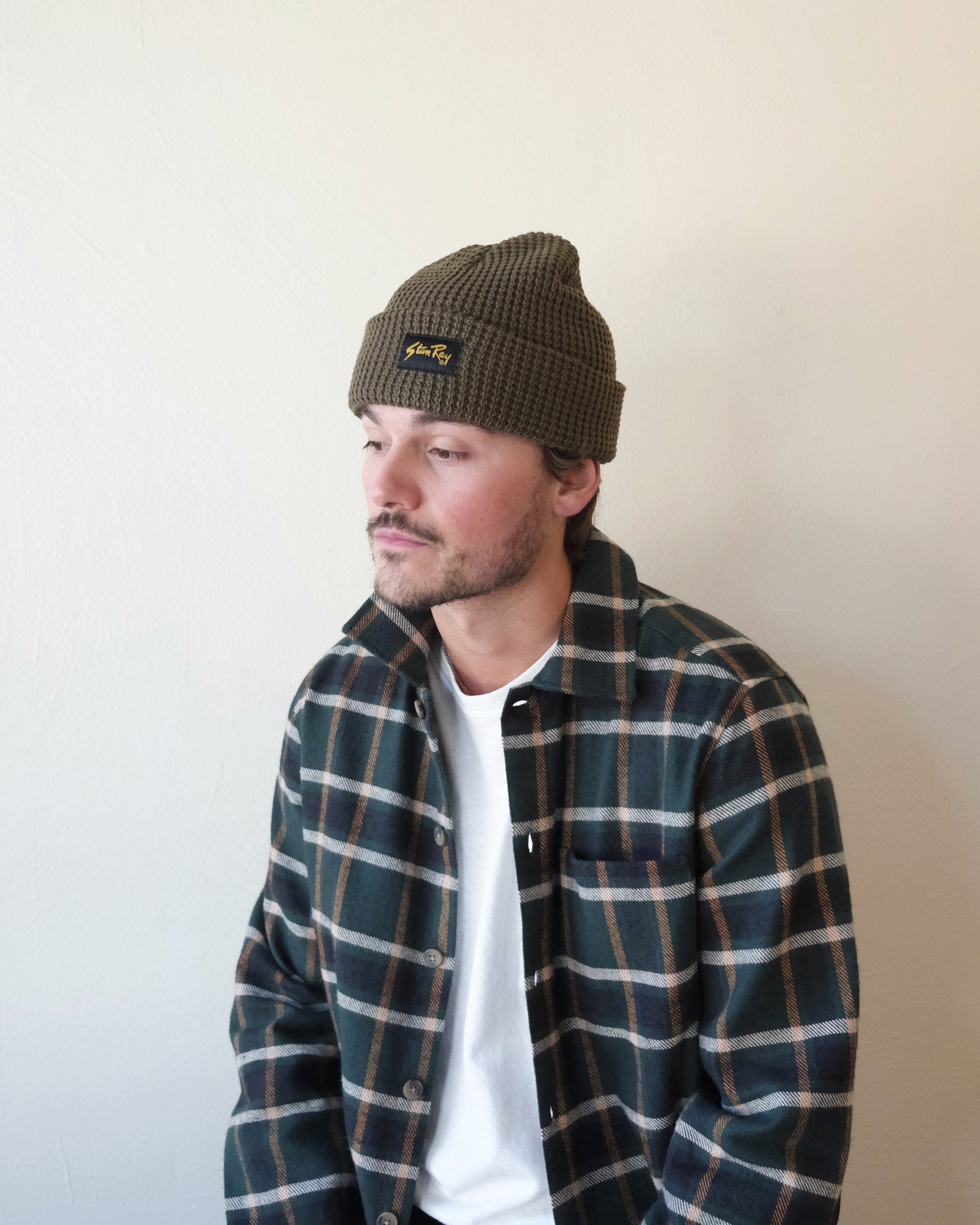 Waffle knit Beanie, Olive