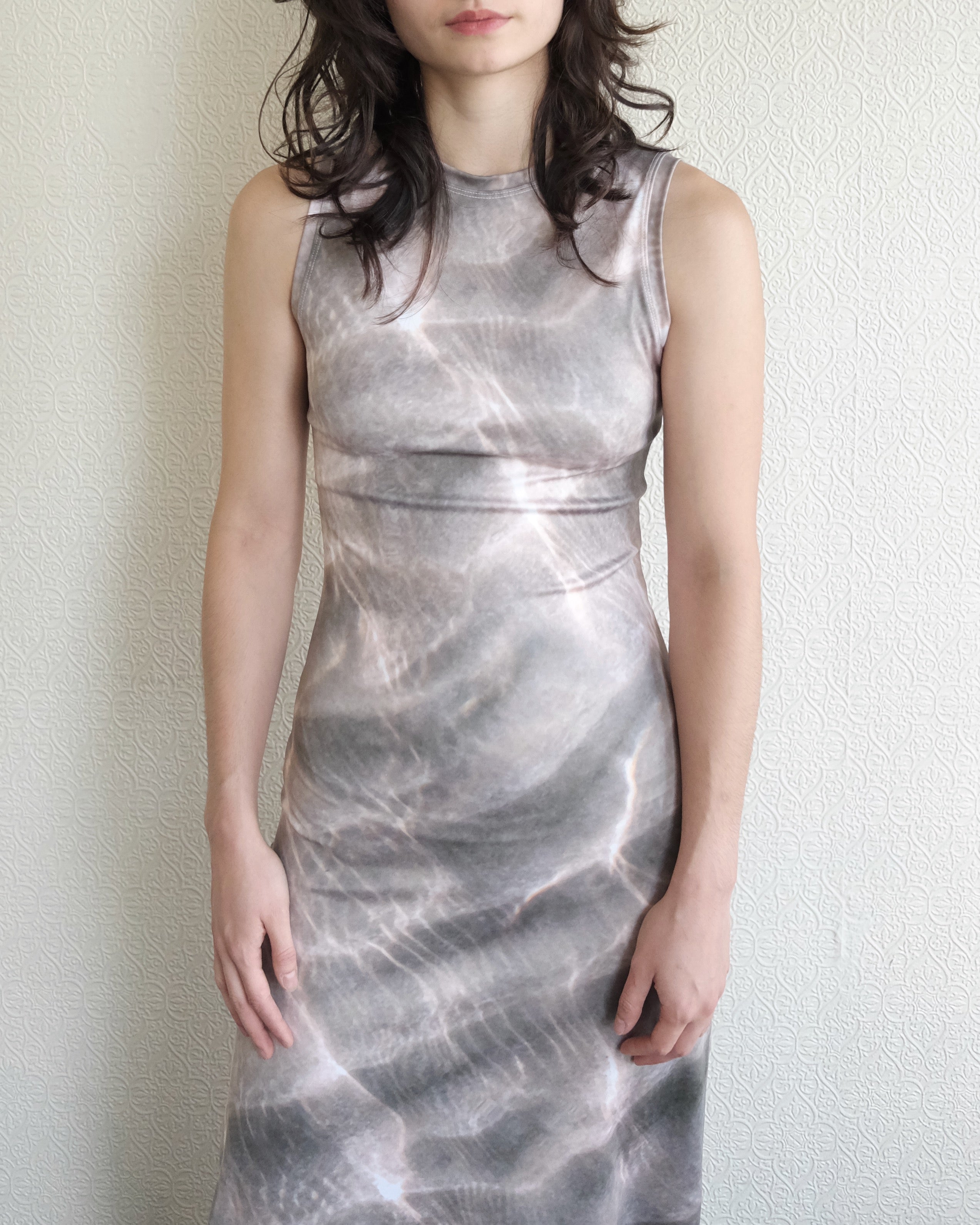 Waves High Neck Midi Dress