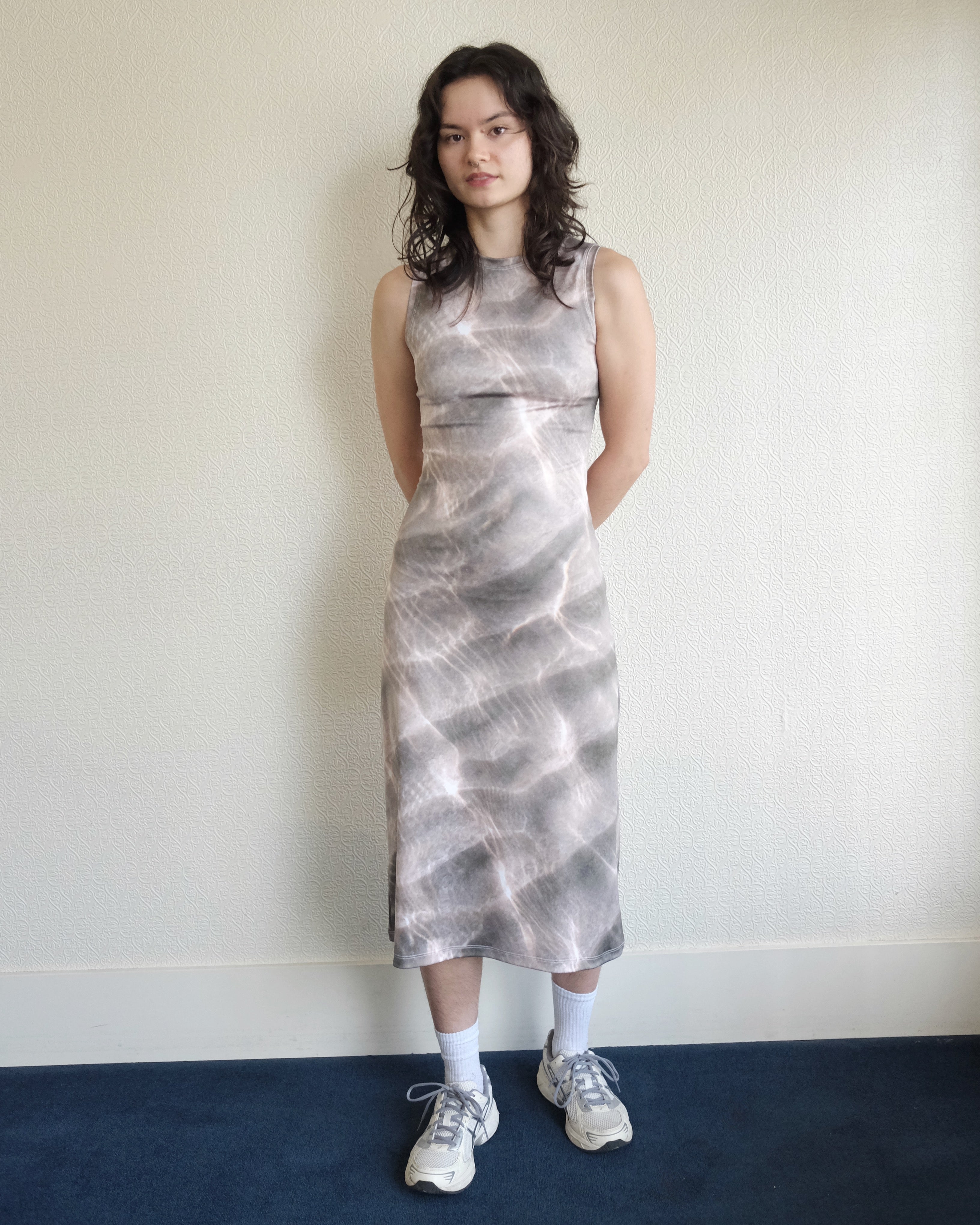 Waves High Neck Midi Dress