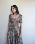 Emmy Shirred Midi Dress, Cocoa Check