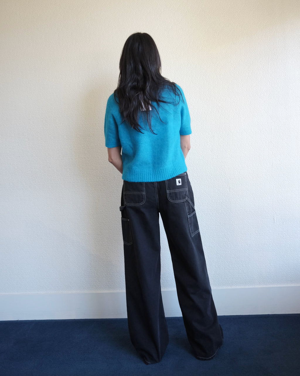 Jens Pant, Black Denim White Stitch