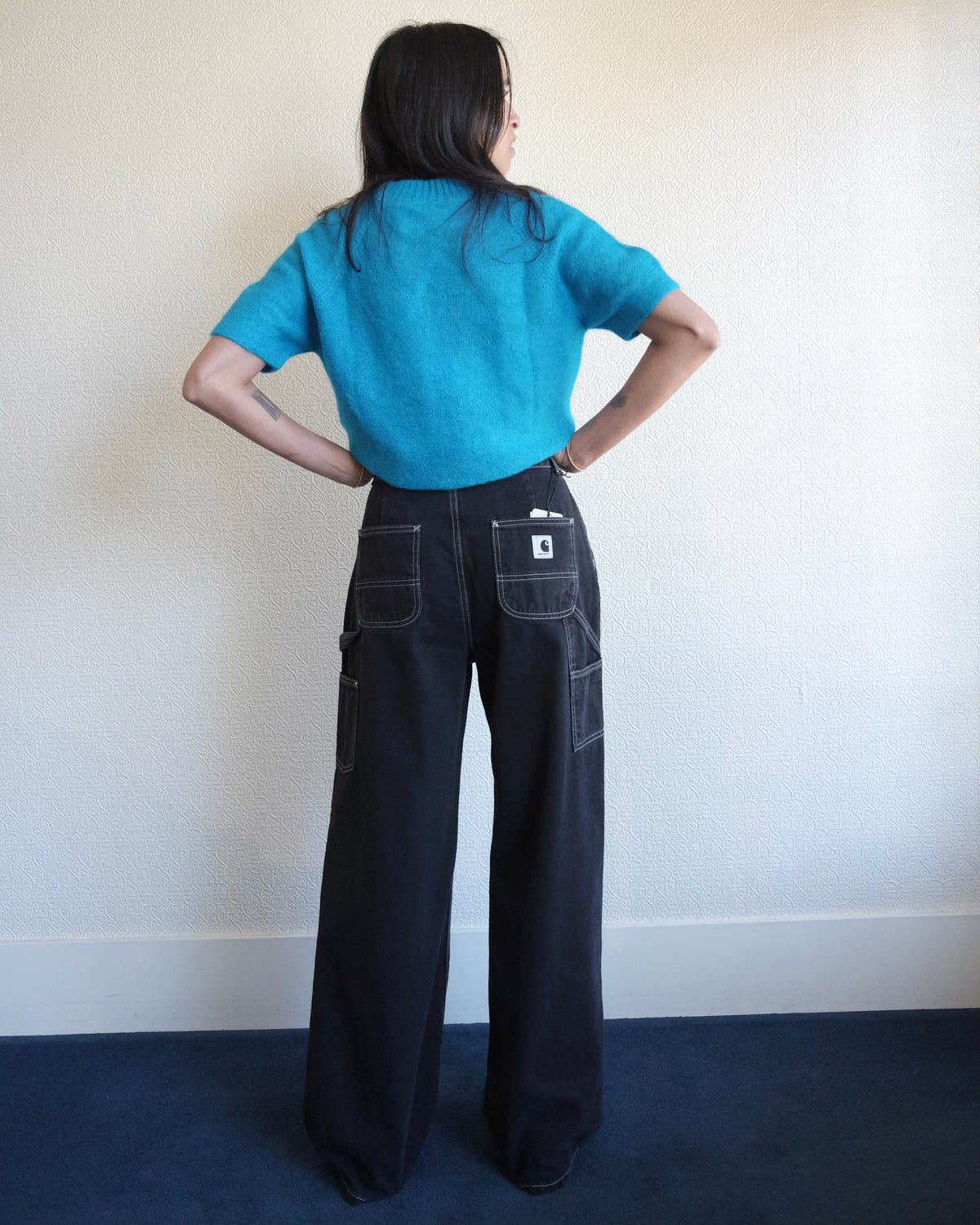 Jens Pant, Black Denim White Stitch