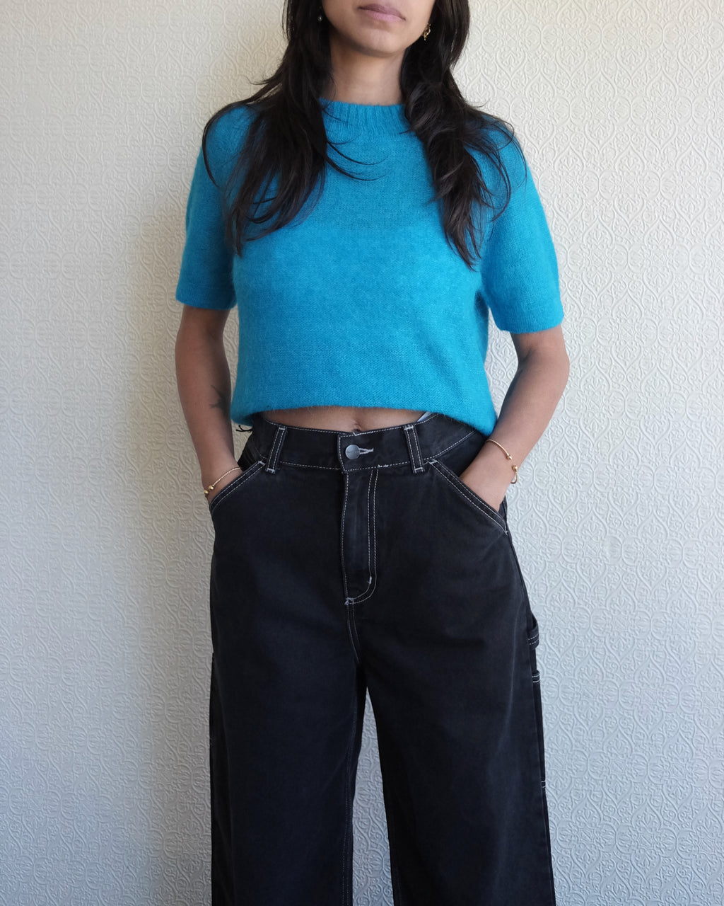 Jens Pant, Black Denim White Stitch