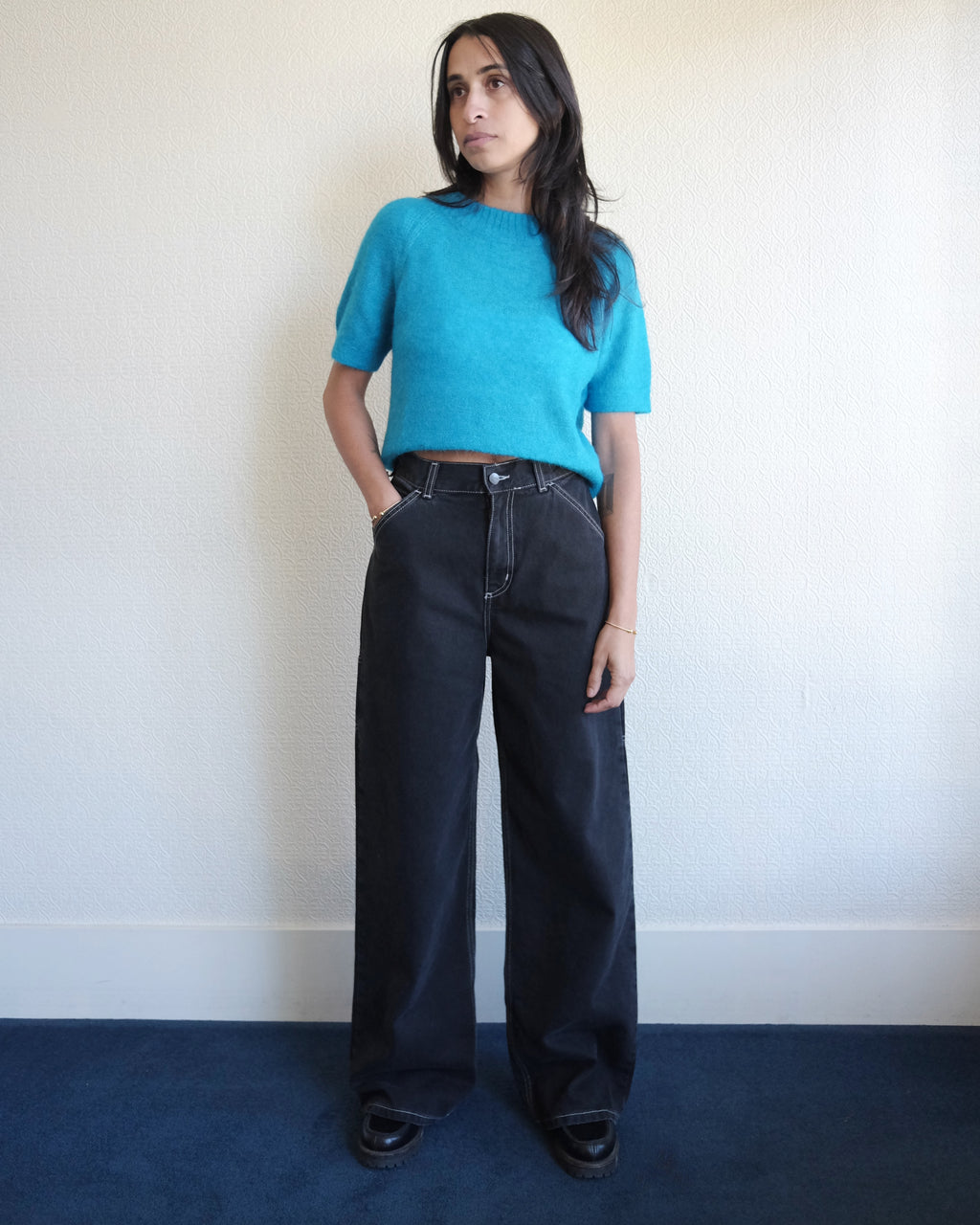 Jens Pant, Black Denim White Stitch