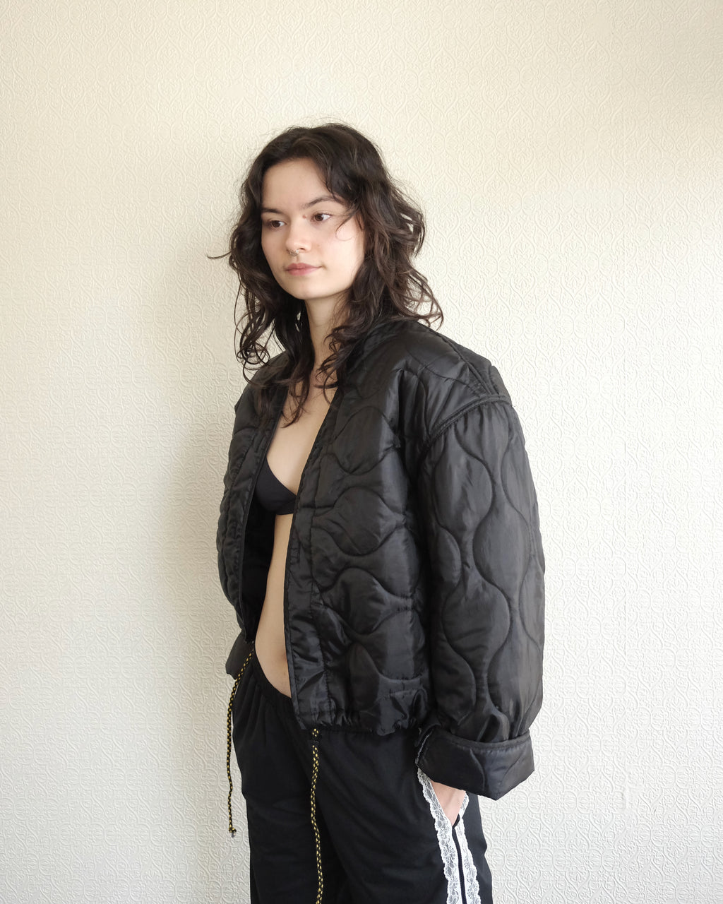 Cropped Military Liner, Black