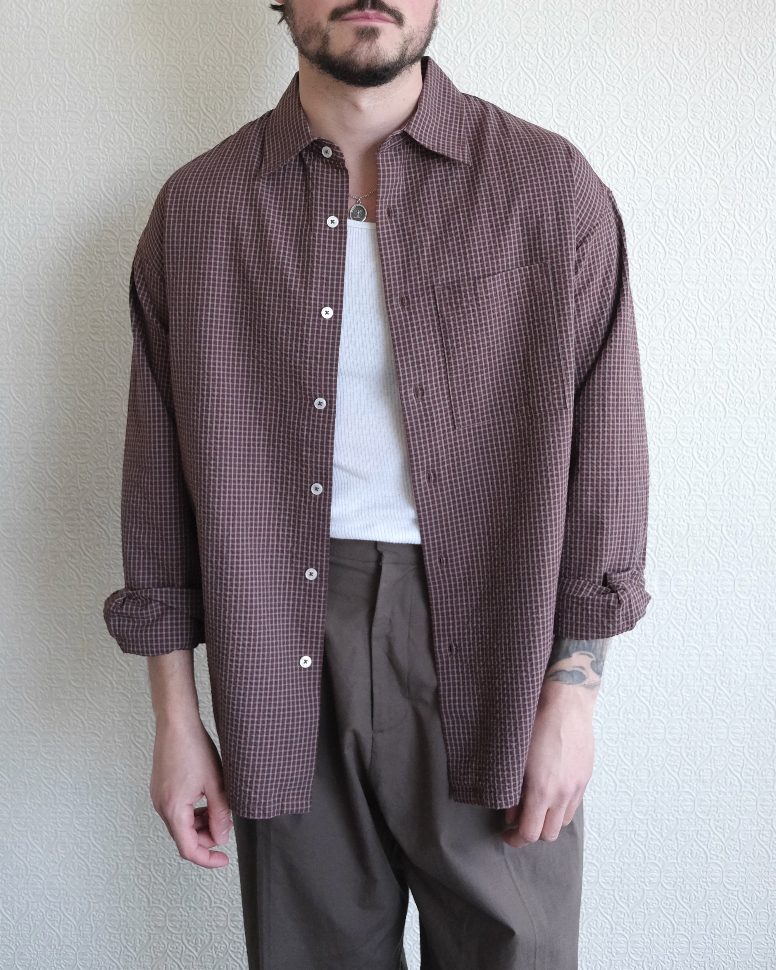 Kuzushi Work Shirt, Brown Check
