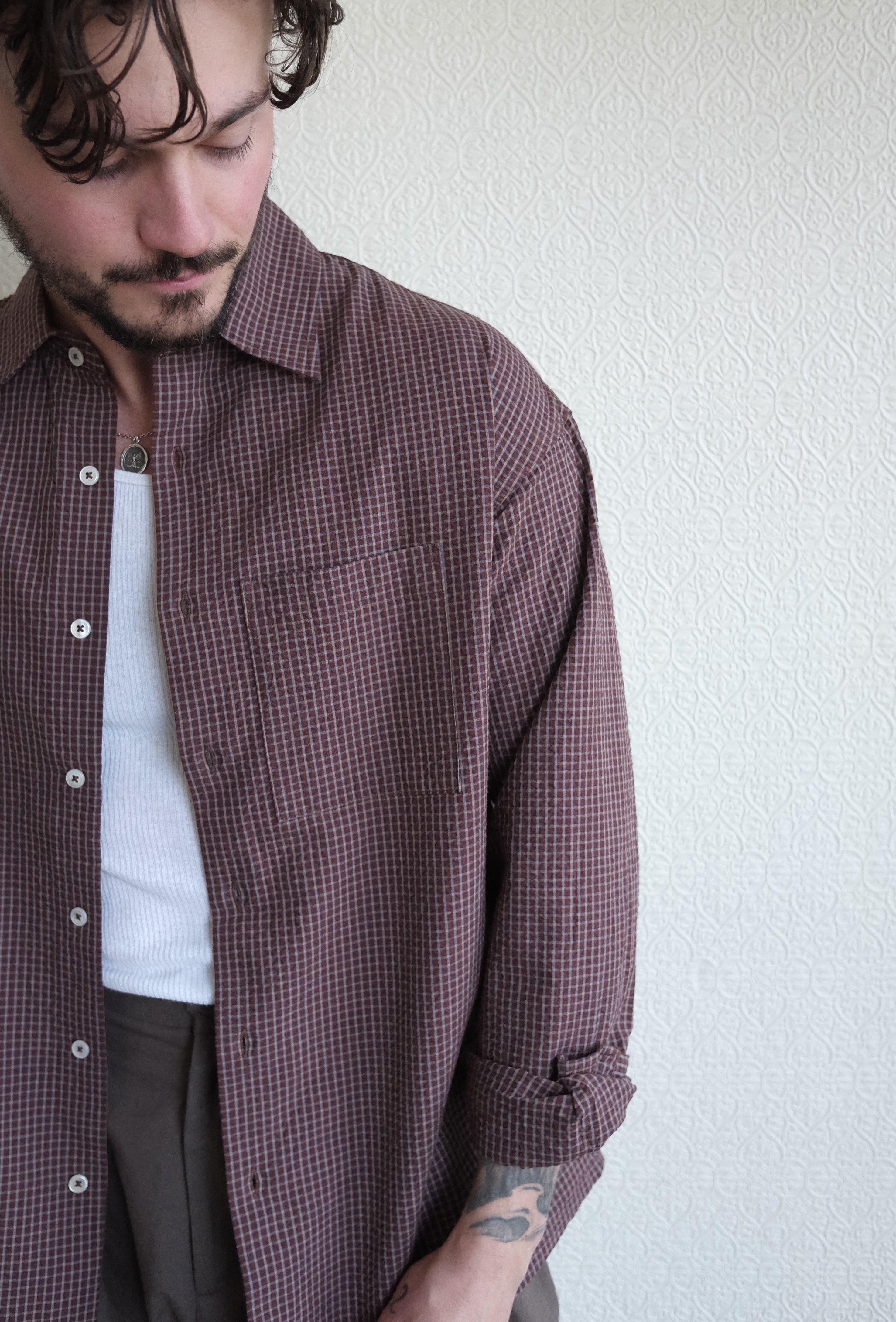 Kuzushi Work Shirt, Brown Check