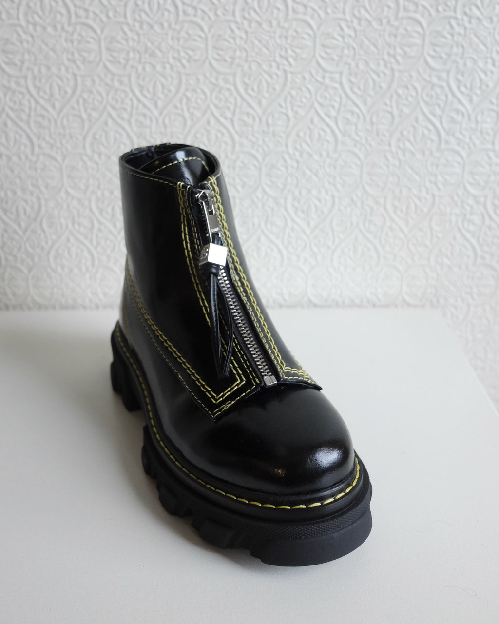 Cleated Zip Boots, Black Leather