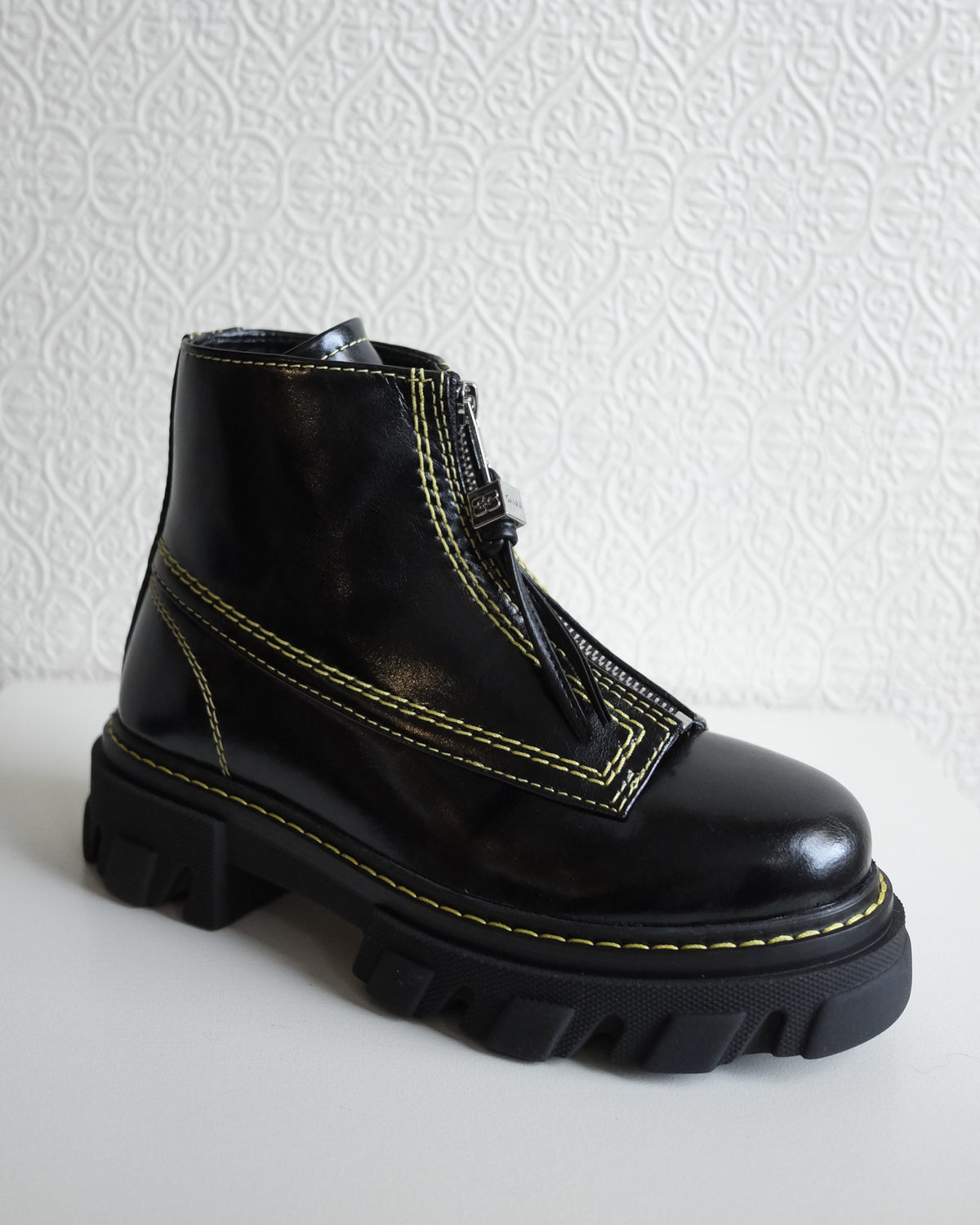 Cleated Zip Boots, Black Leather