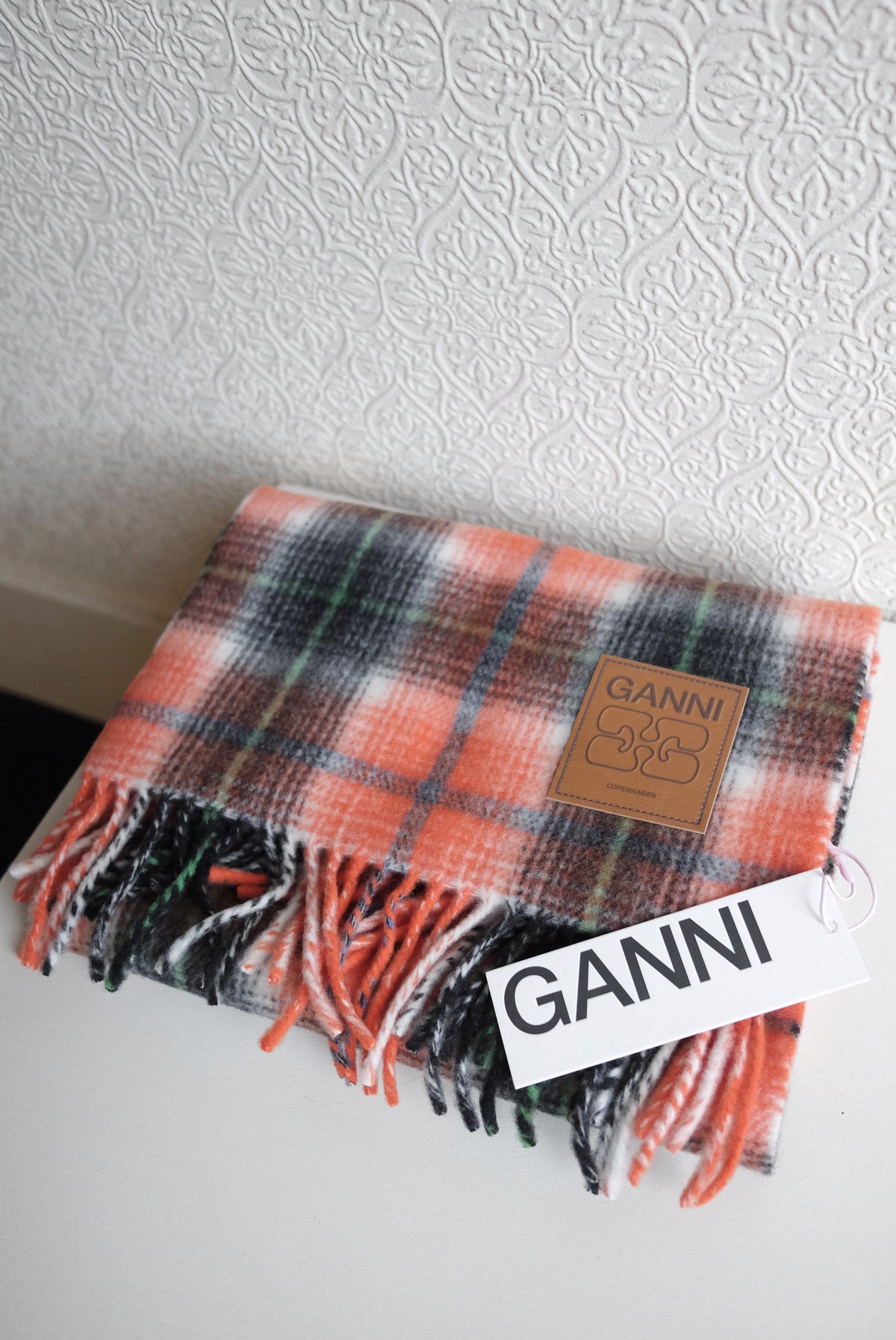 Wool Check Scarf, Russet Orange