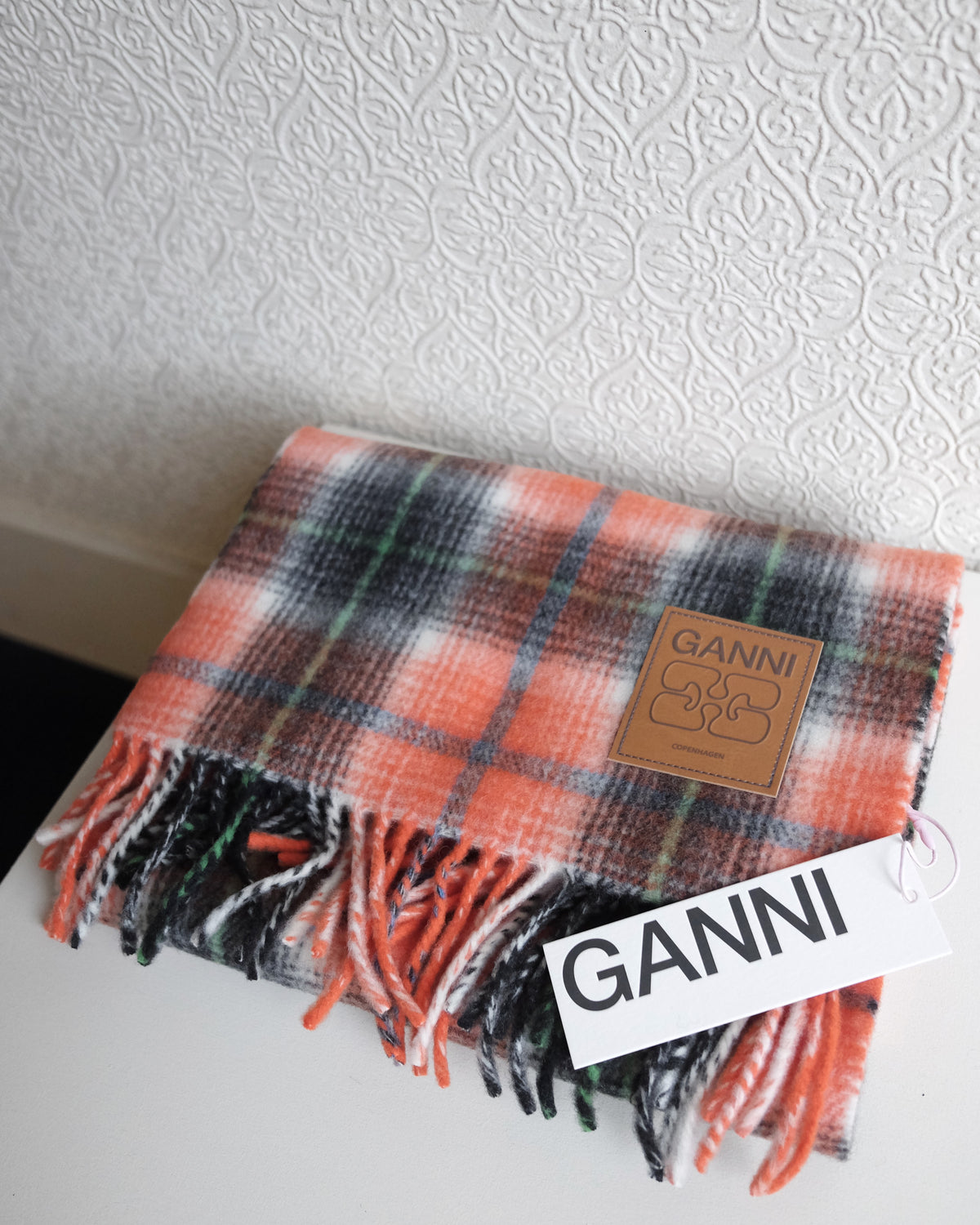 Wool Check Scarf, Russet Orange