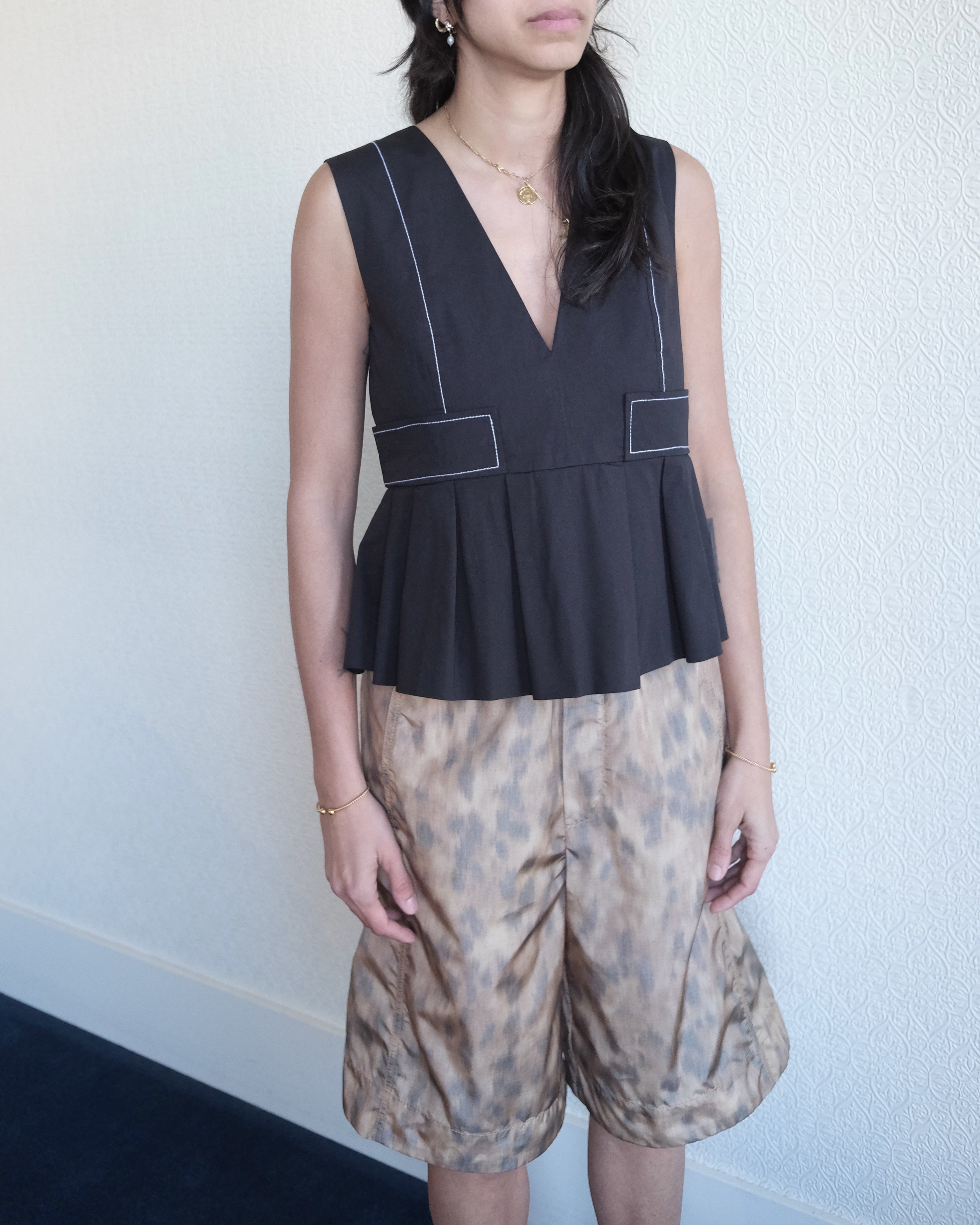 V Neck Pocket Blouse, Black