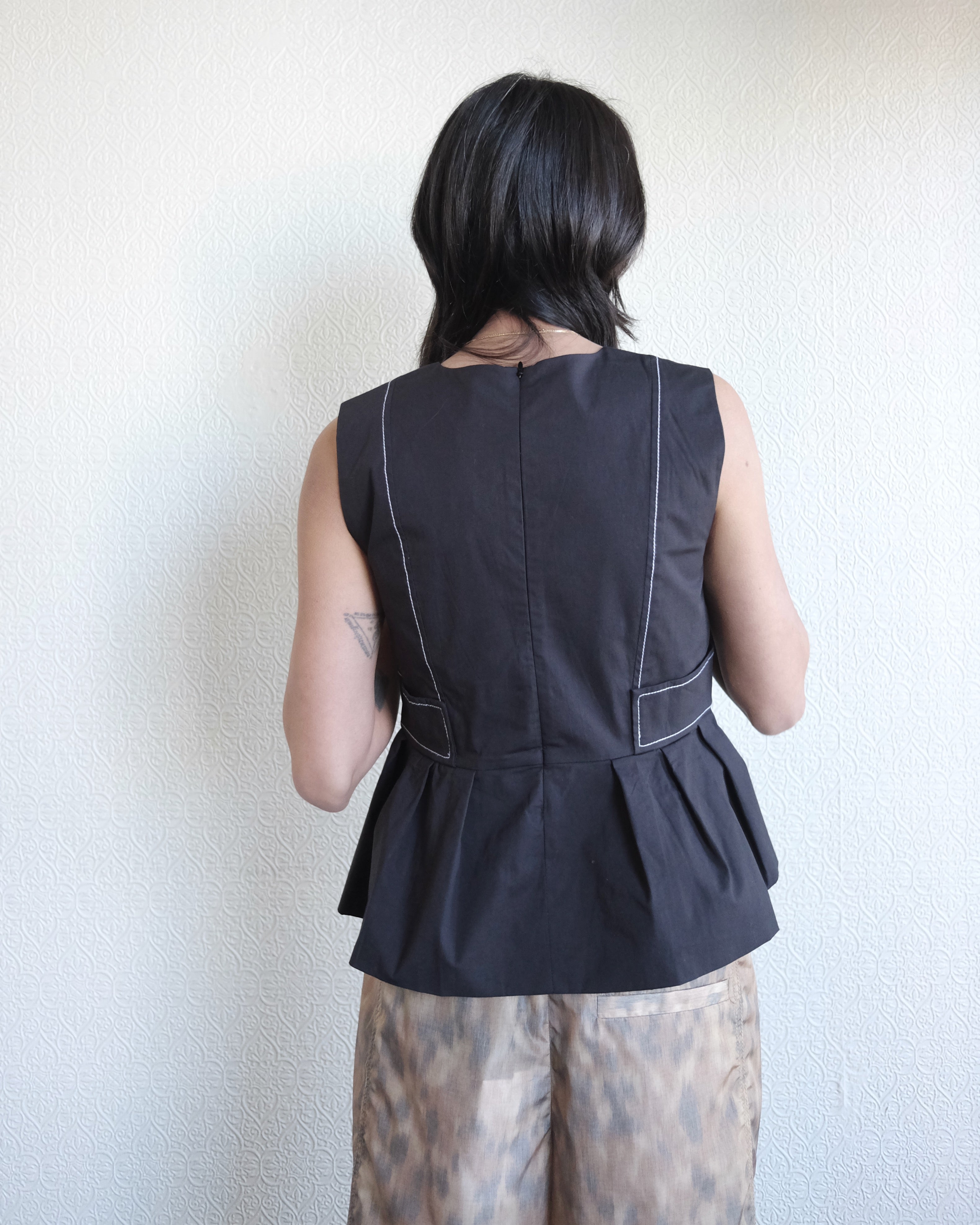 V Neck Pocket Blouse, Black