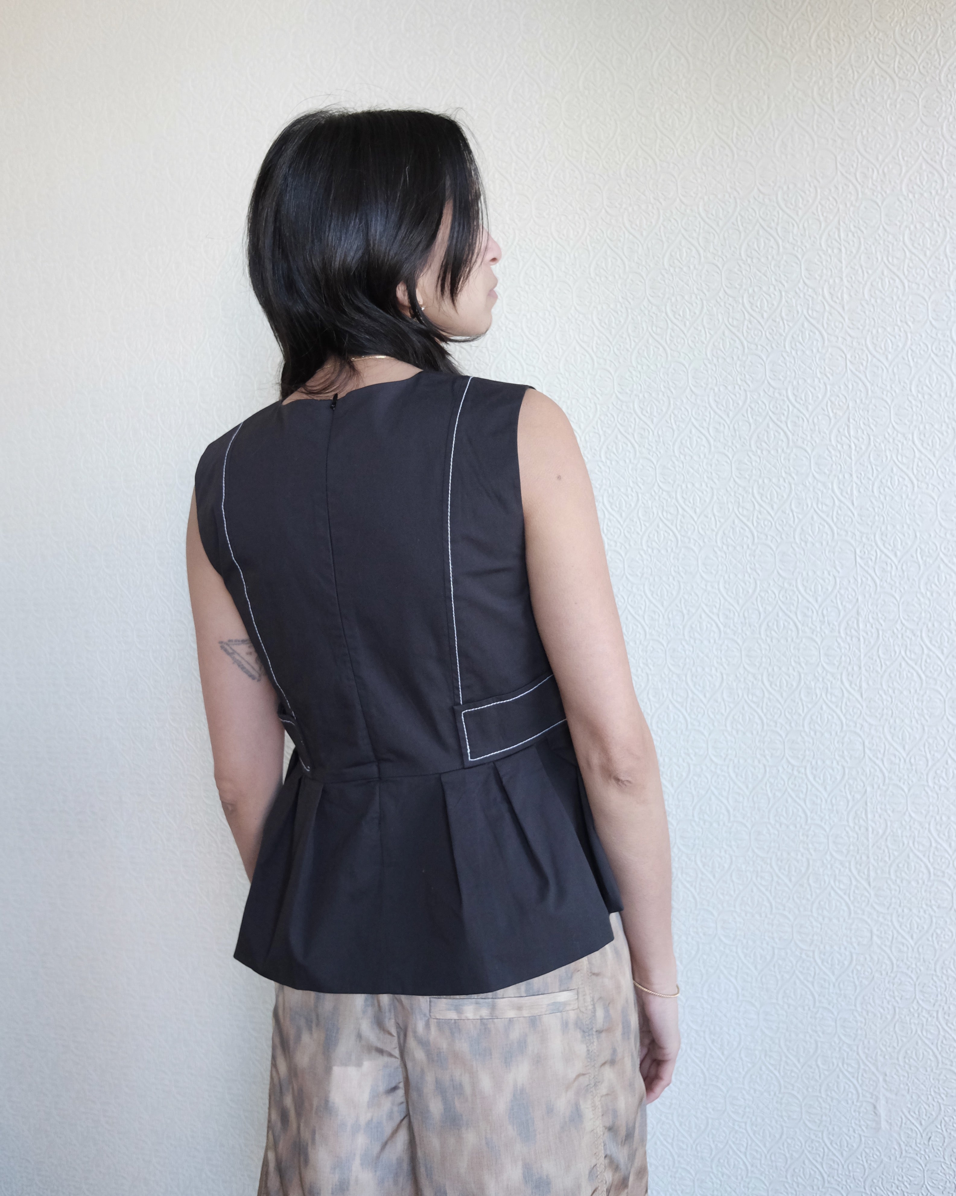 V Neck Pocket Blouse, Black