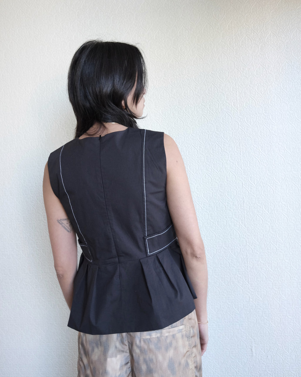 V Neck Pocket Blouse, Black