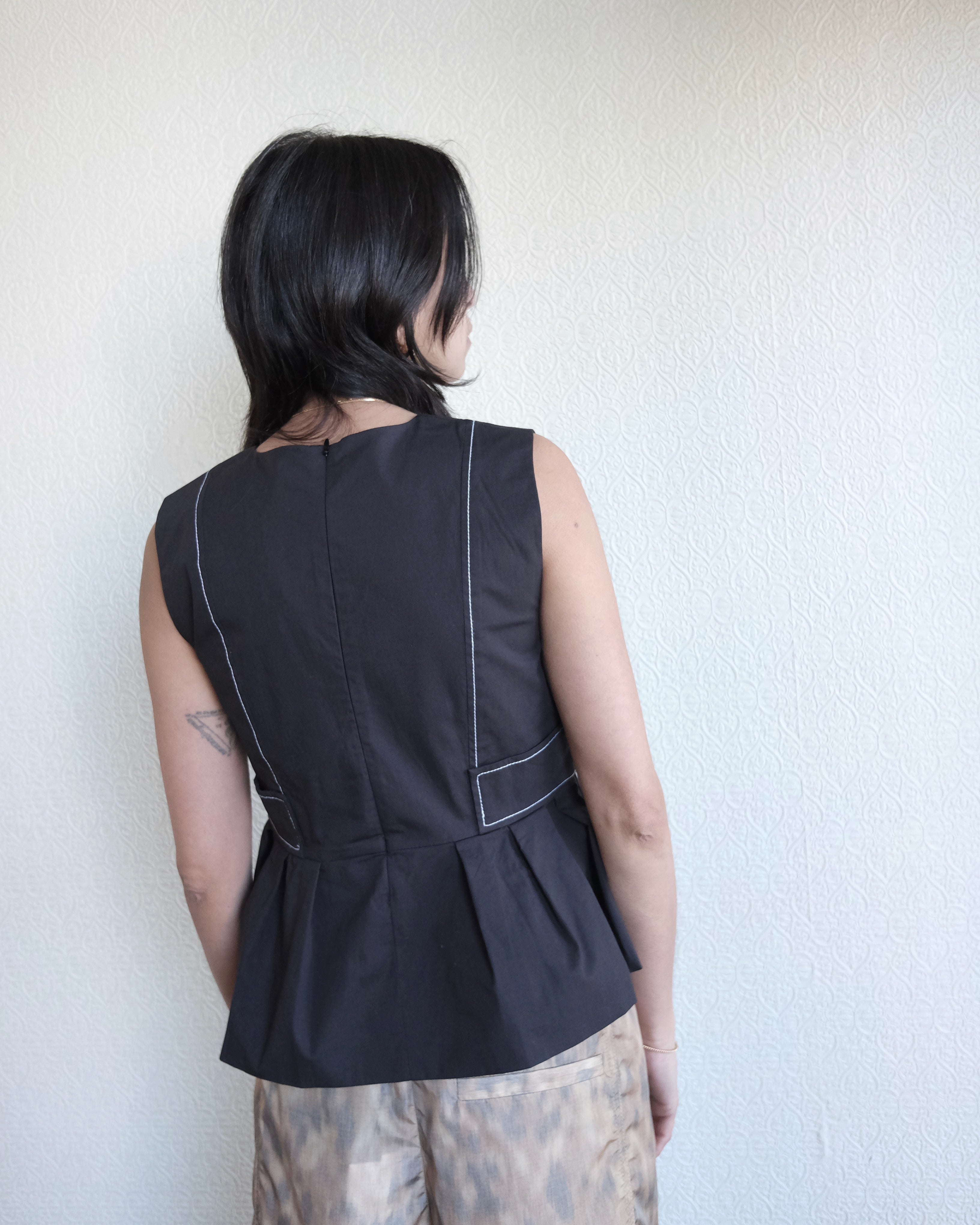 V Neck Pocket Blouse, Black