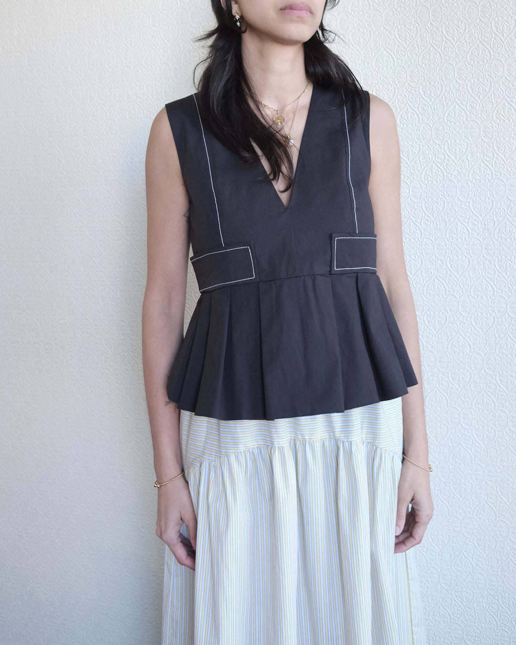 V Neck Pocket Blouse, Black