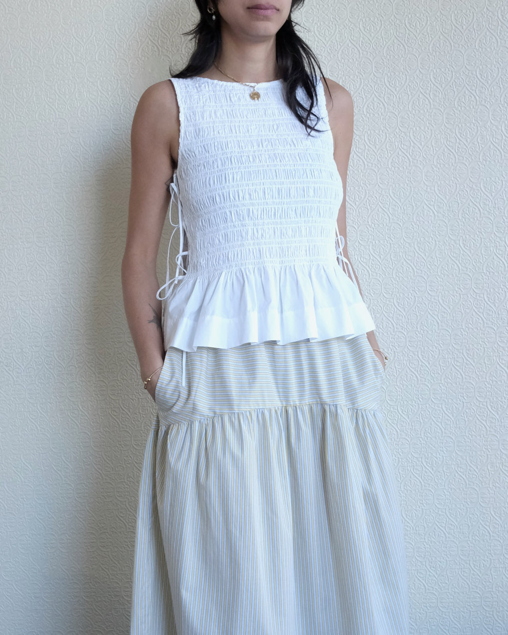 Smocked Cotton Top, White