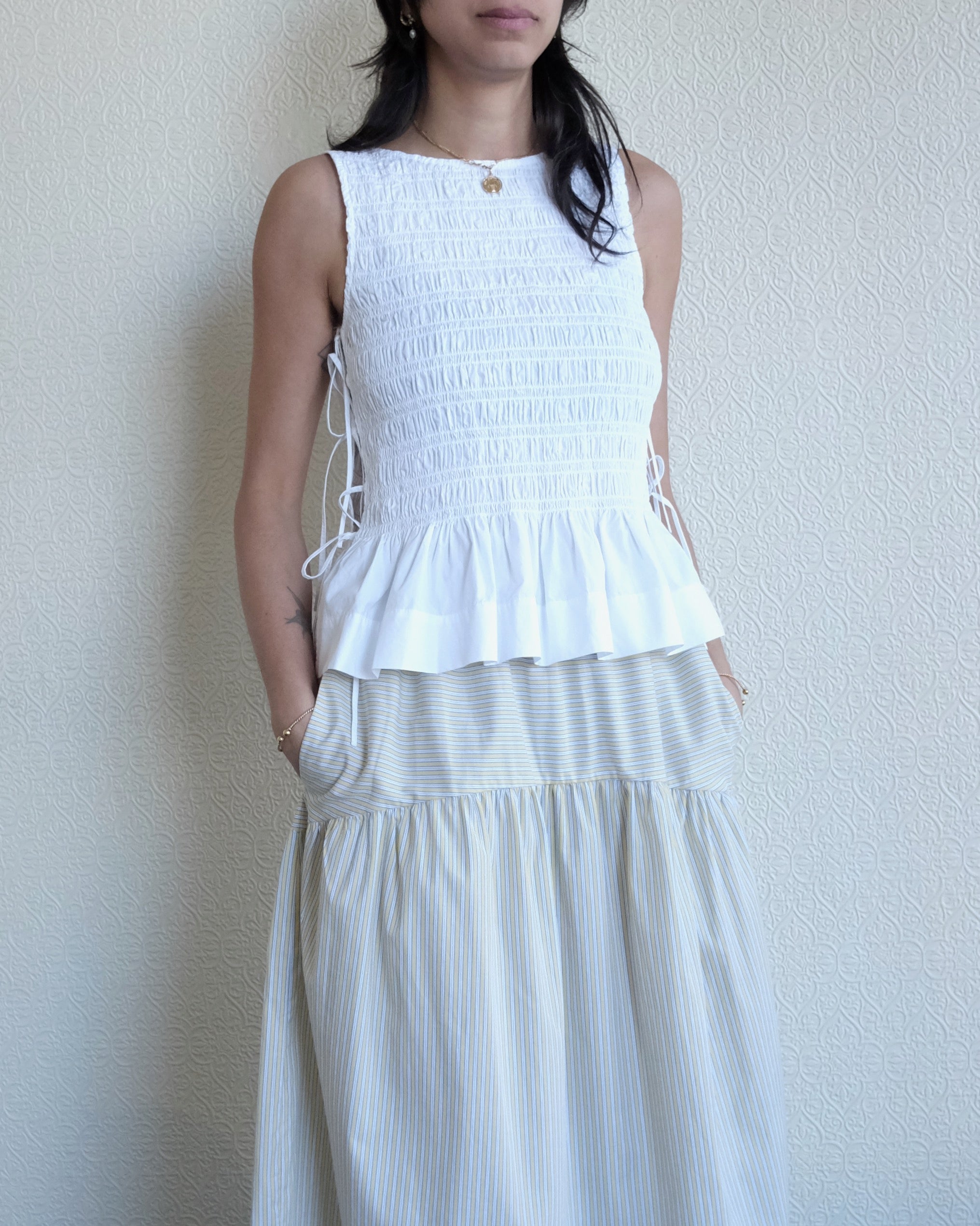 Smocked Cotton Top, White