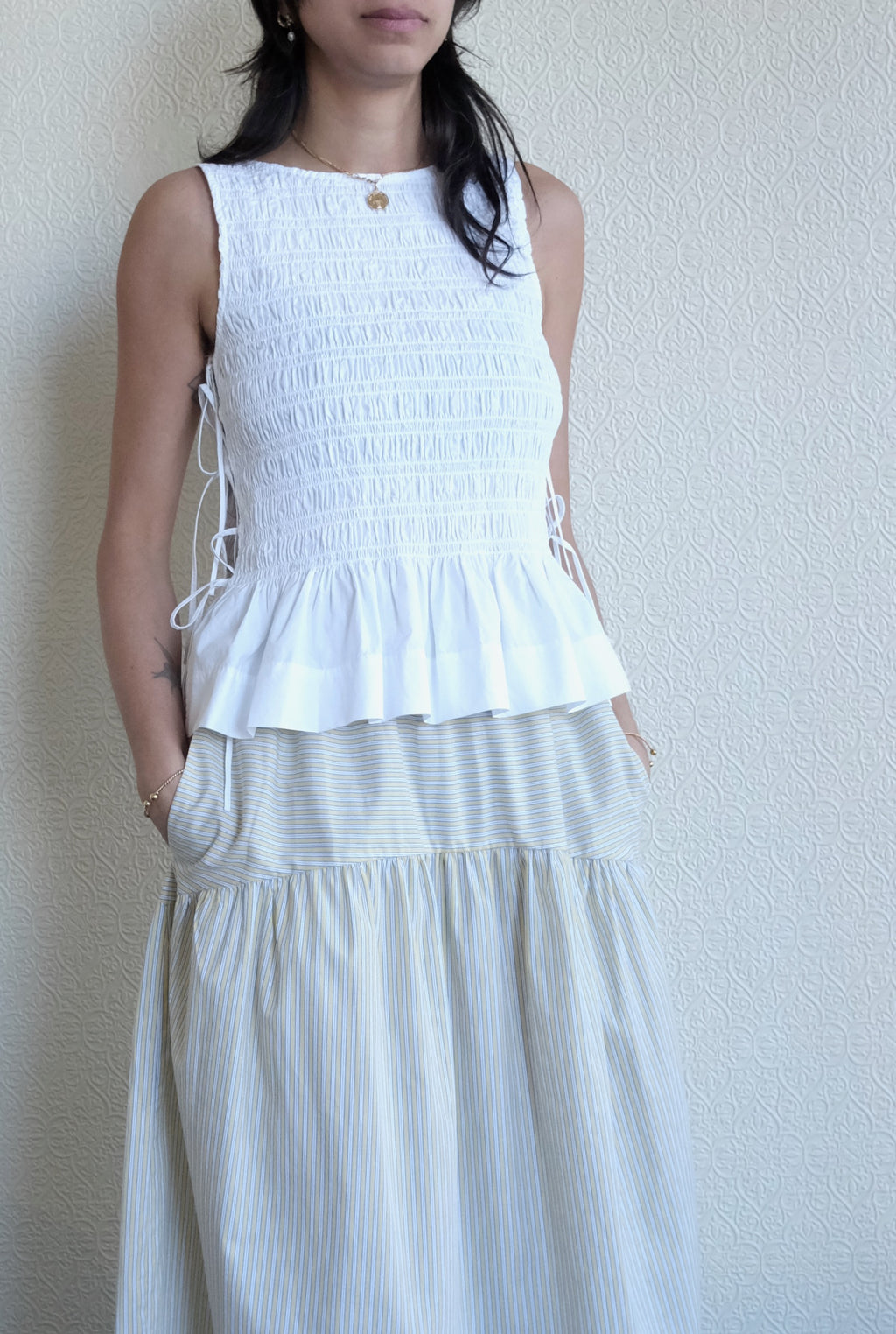Smocked Cotton Top, White