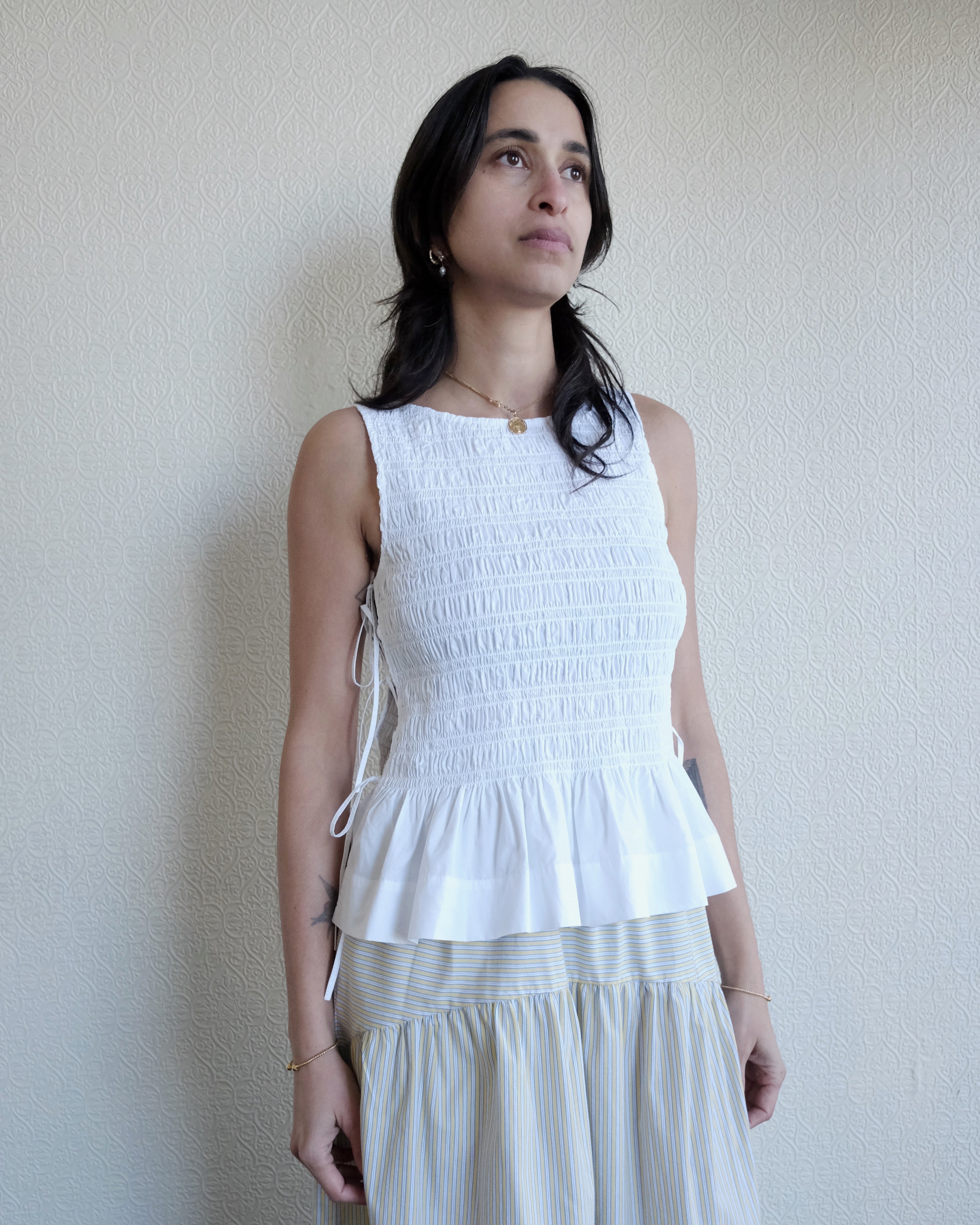 Smocked Cotton Top, White