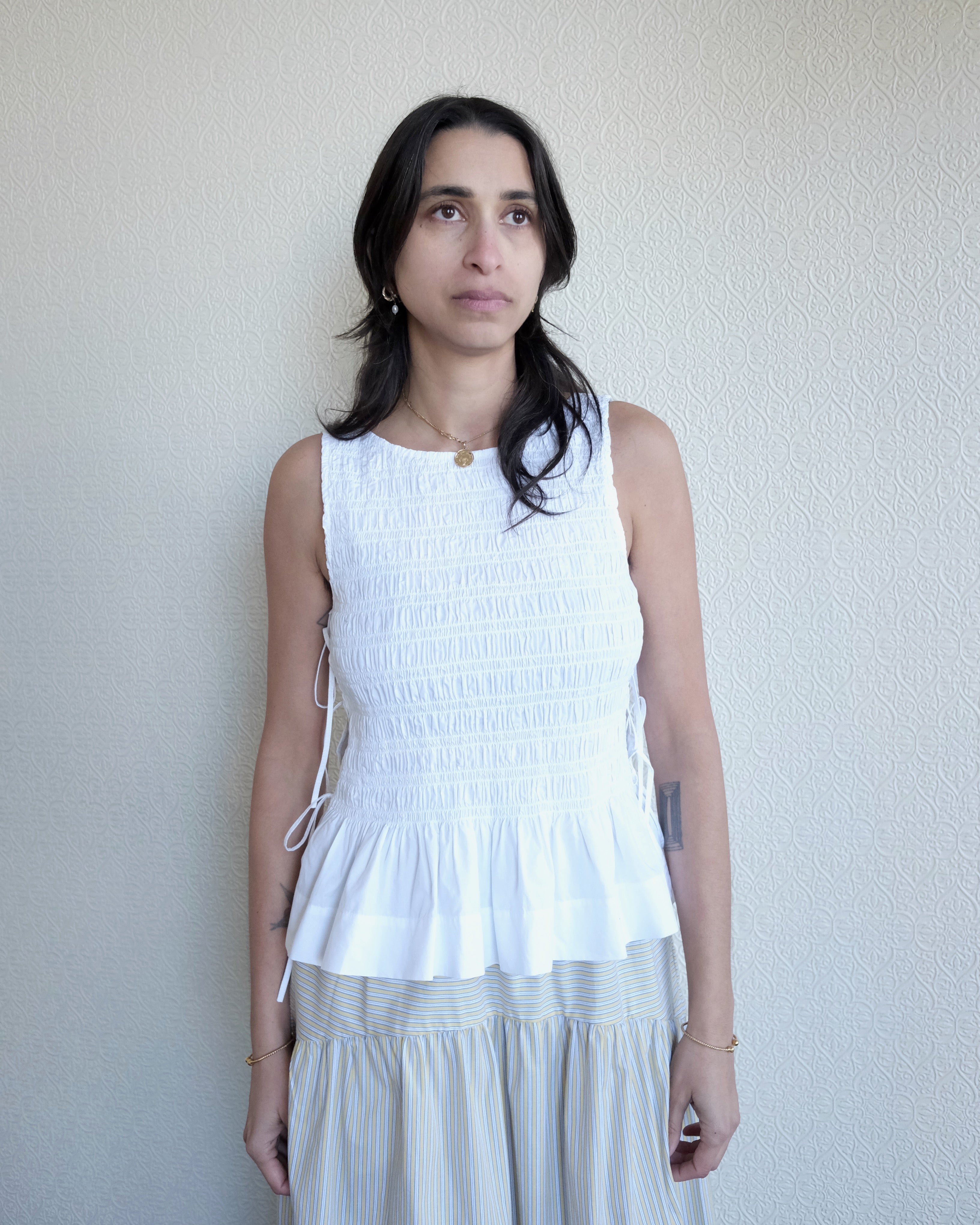 Smocked Cotton Top, White