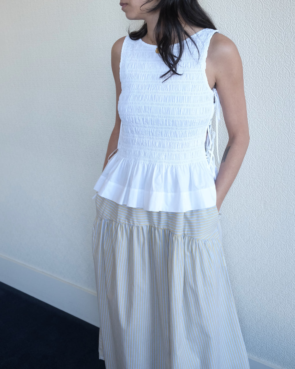 Smocked Cotton Top, White