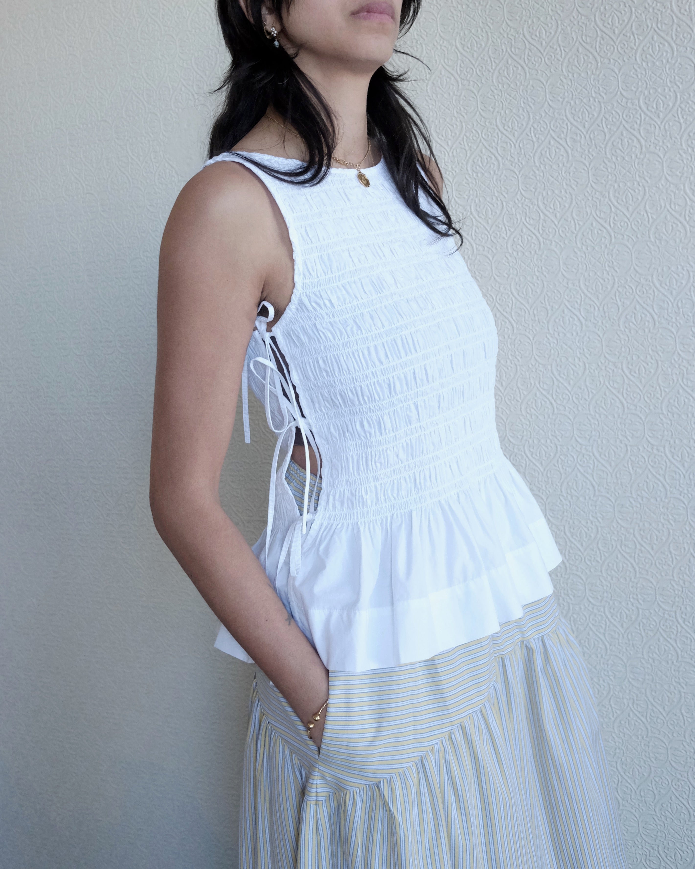 Smocked Cotton Top, White