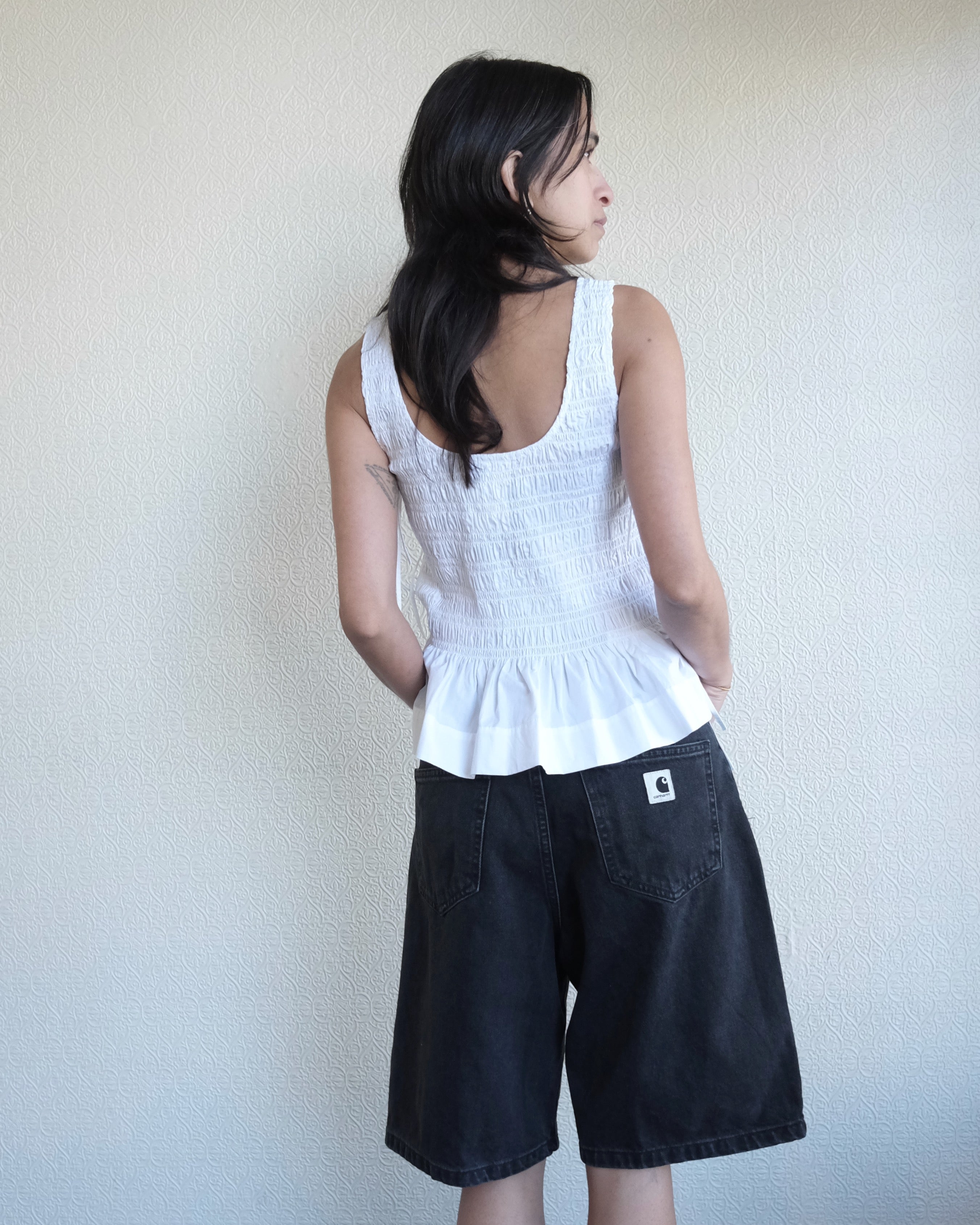 Smocked Cotton Top, White