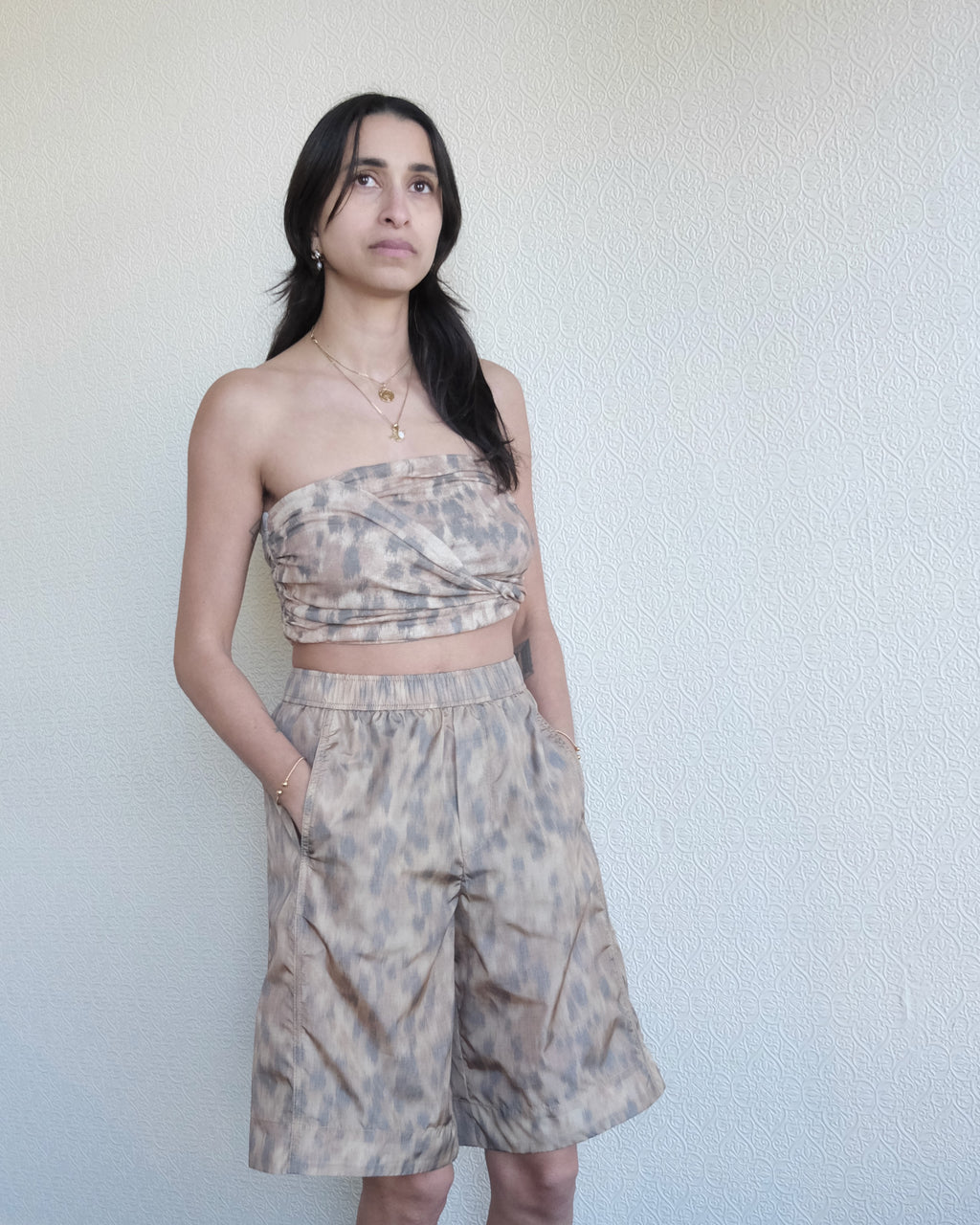 Printed Nylon Shorts, Burro