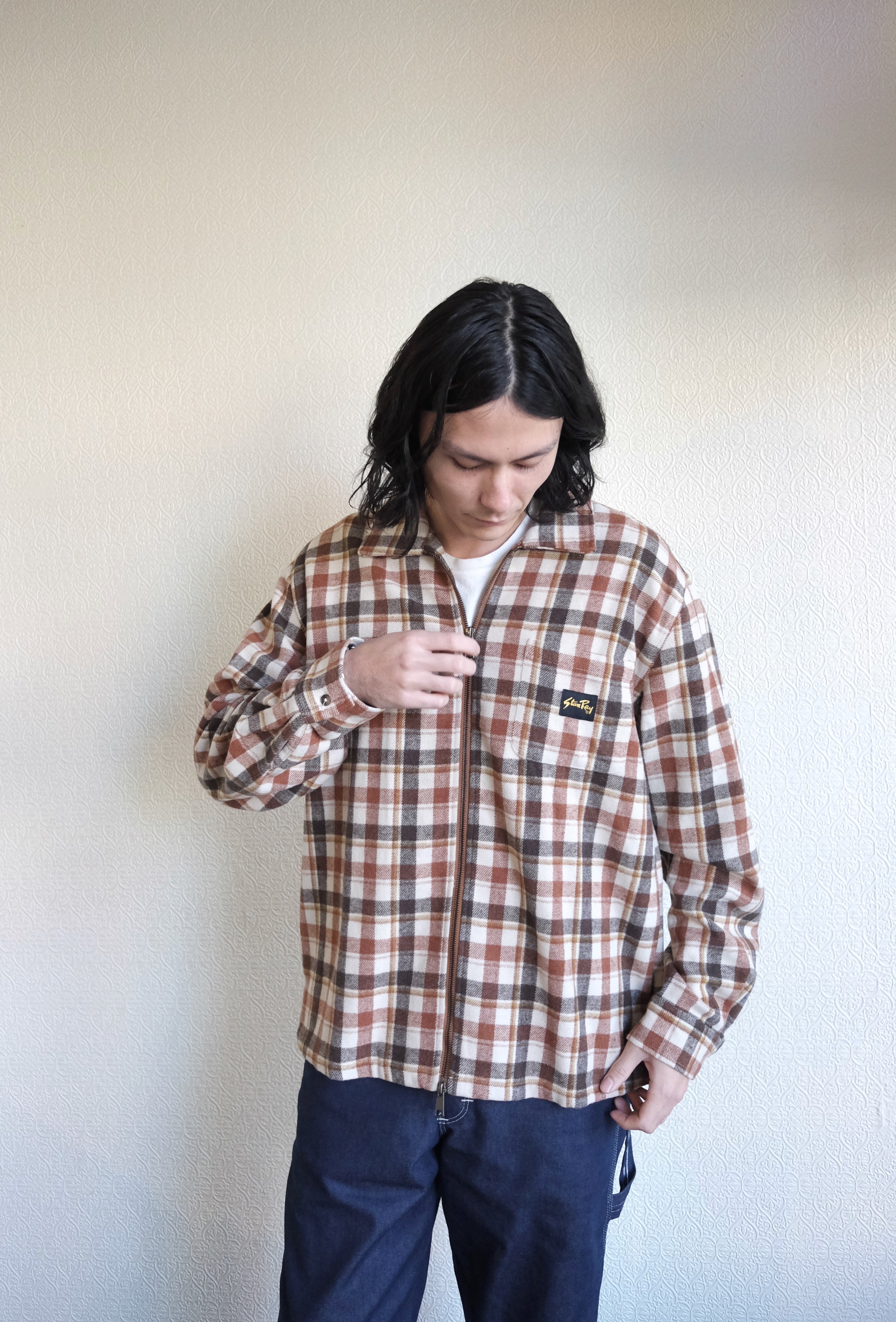 Zip Shirt, Tan Plaid