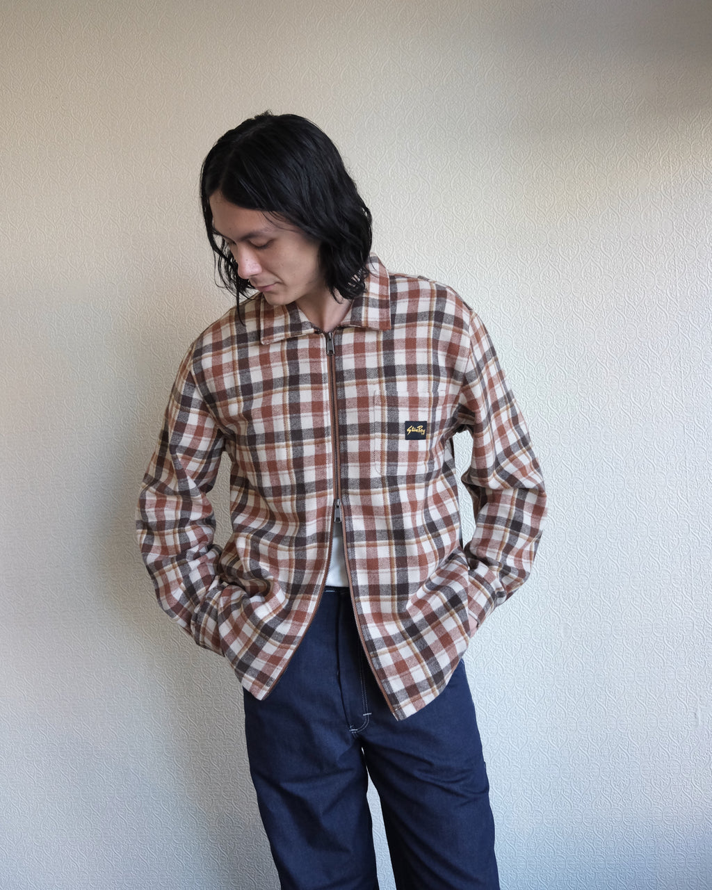 Zip Shirt, Tan Plaid
