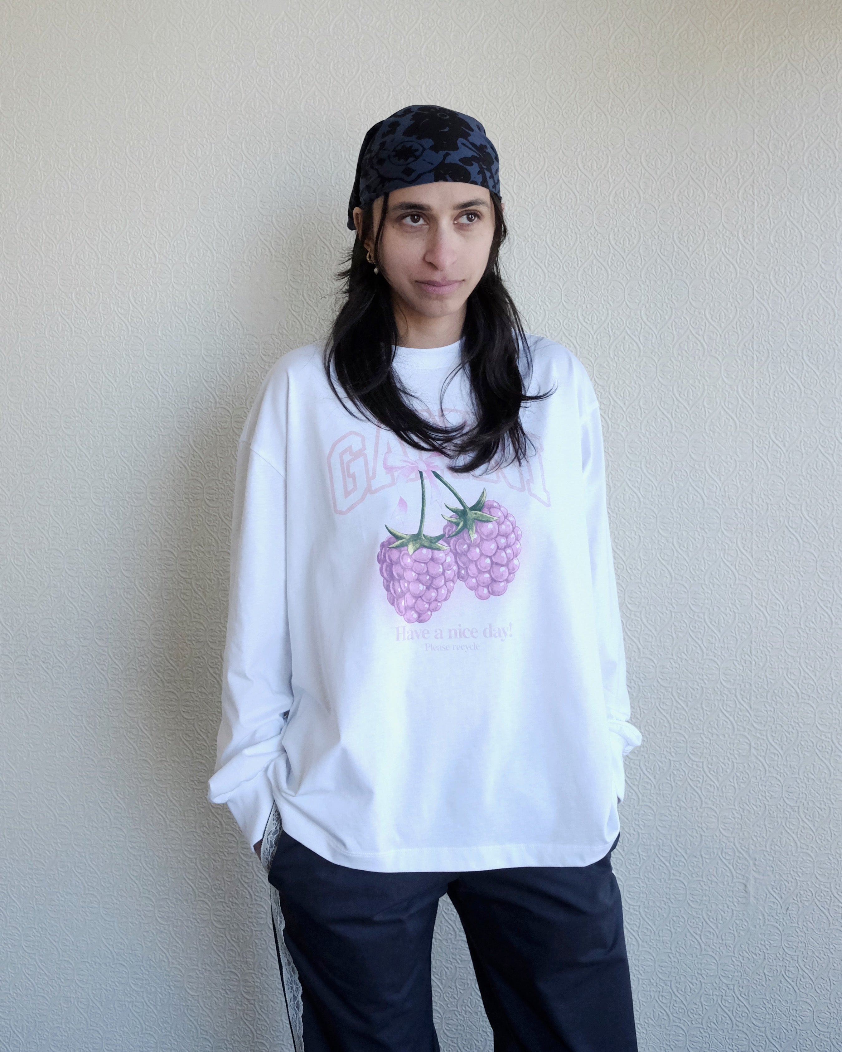 Raspberry Long Sleeve Tee, White