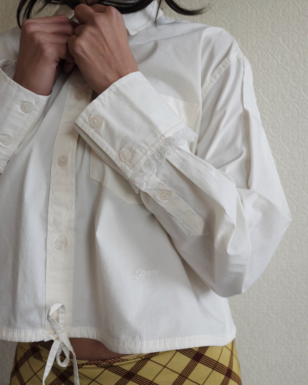 Lace Detail Bowling Shirt, White